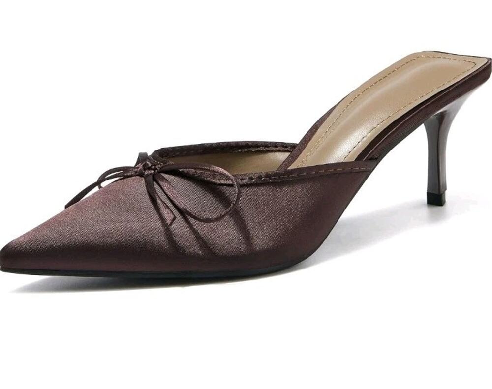 Satiny Brown Stiletto Heel Pointed Toe Mule Pumps AlureAbys Sz 10 41EU NEW Mobwi